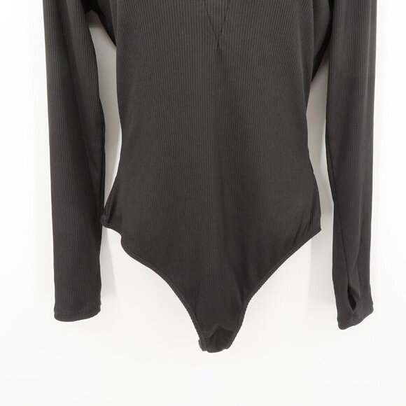 Intimately Free People Womens Large Solid Black Ribbed Long Sleeve Bodysuit - Picture 3 of 10